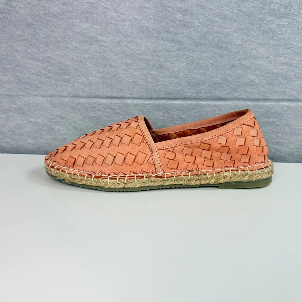 Rebels‎ Womens 8.5 Woven Leather Espadrille Flats Peach Basketweave Boho Slip On